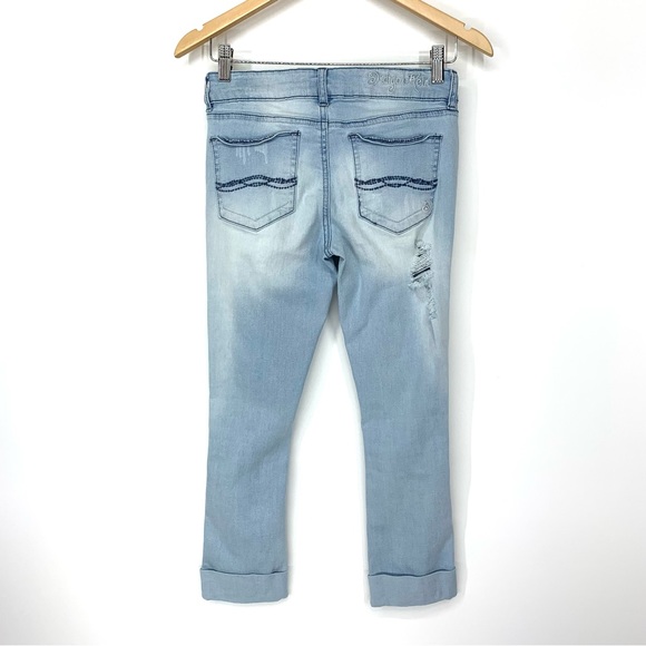 Indigo Rein Forever Stretch Light Wash Distressed Destroyed Capri Cuffed Jeans - Picture 2 of 16